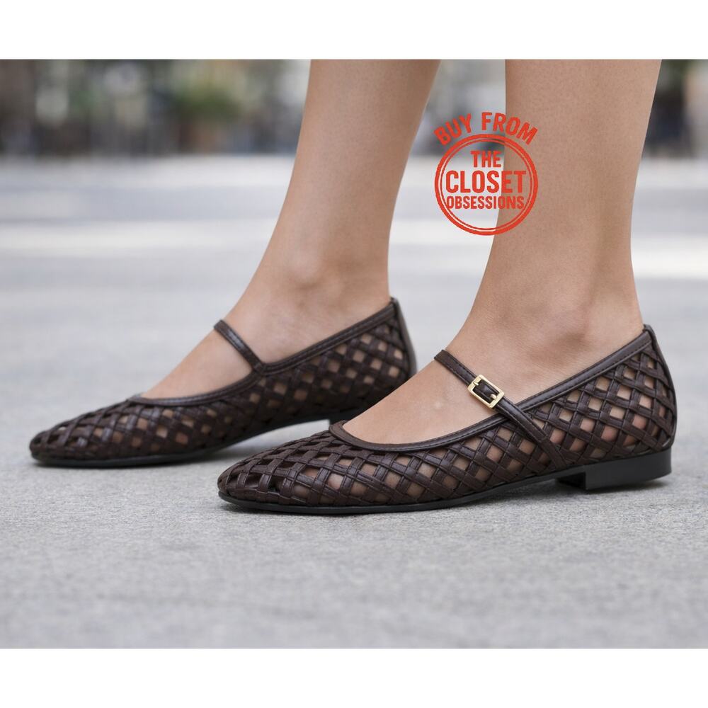 Zara Dark Brown Woven Mary Jane Flats - Picture 6 of 14